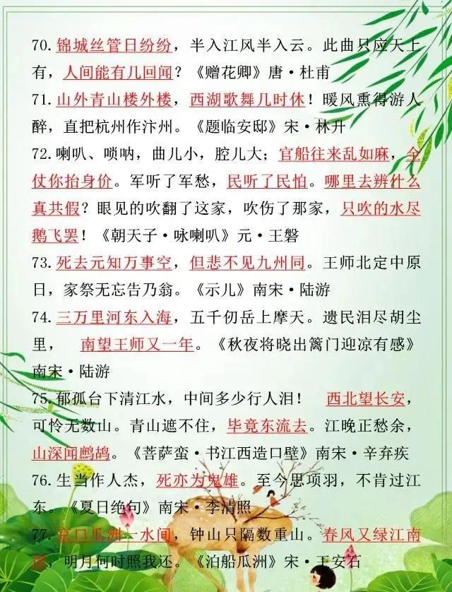 小学古诗词必考80题填空练习答案,人教版小学必背古诗词考题