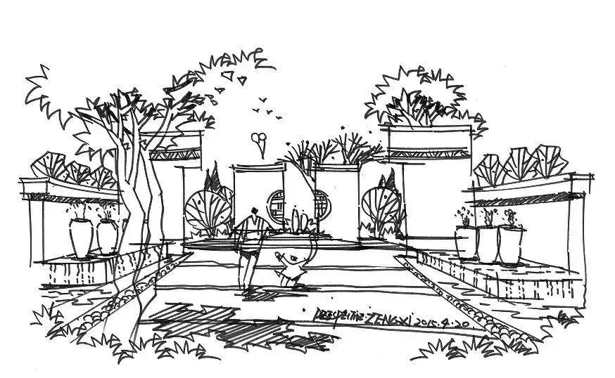 手绘效果图设计详解,干货五幅景观手绘效果图步骤图解