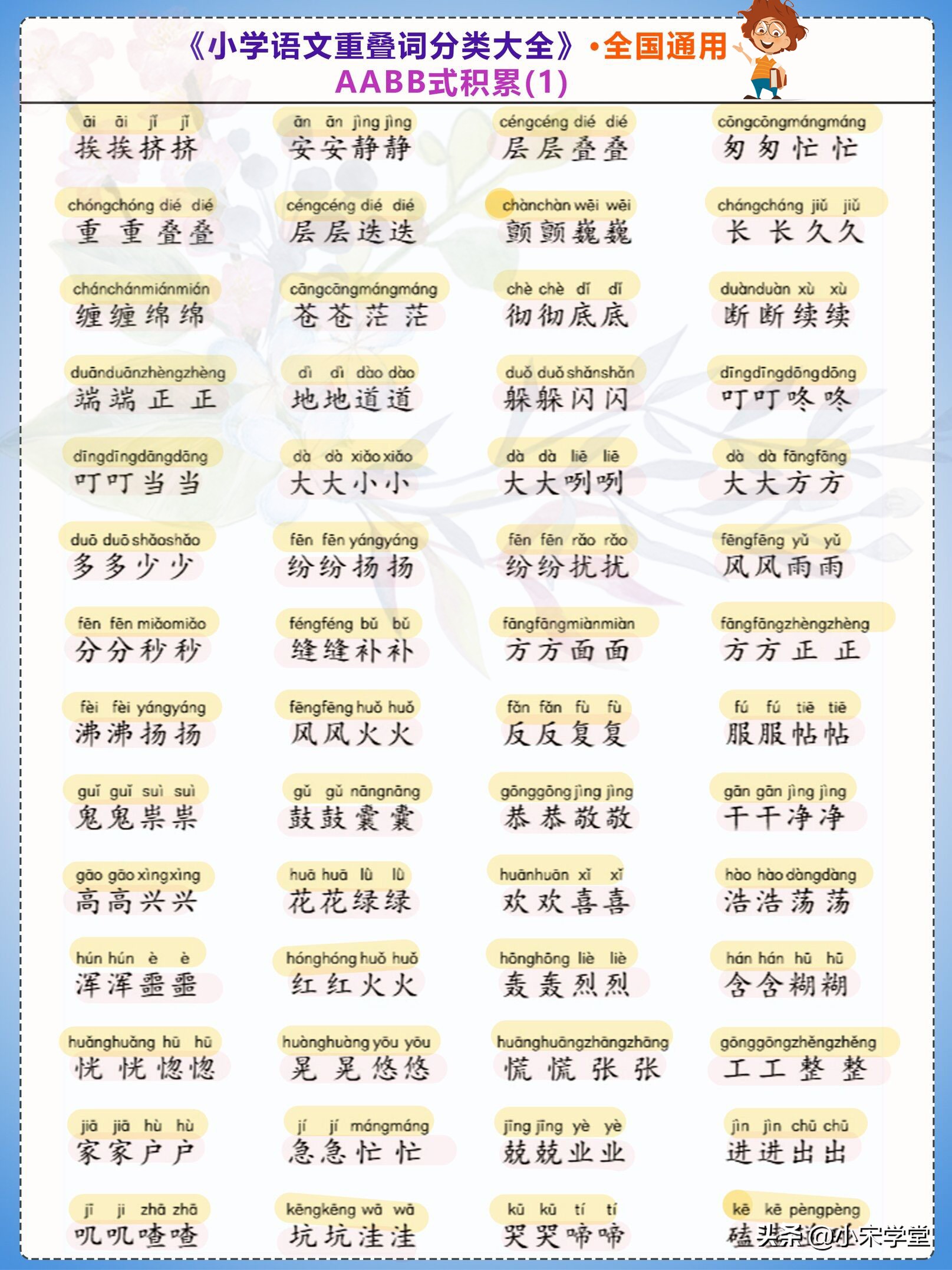 小学一年级叠词大全带拼音,小学一年级叠词aa类积累