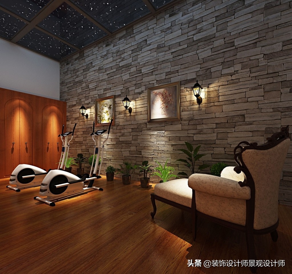 公司健身房设计效果图,书房健身房二合一设计效果图