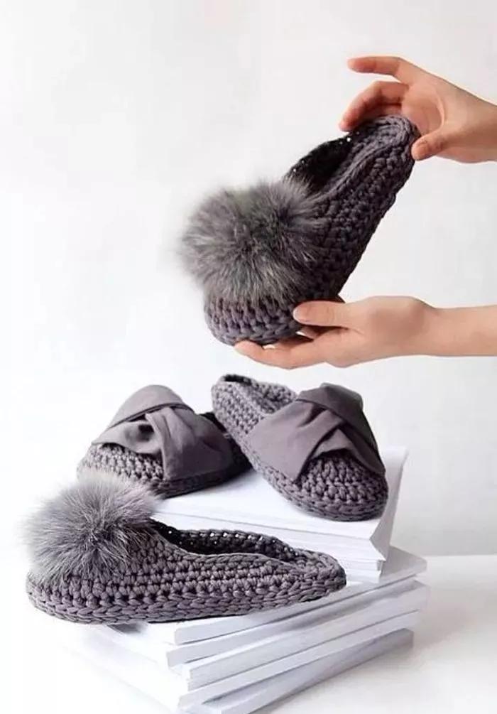 钩拖鞋边上编织教程,布条钩织拖鞋的全过程