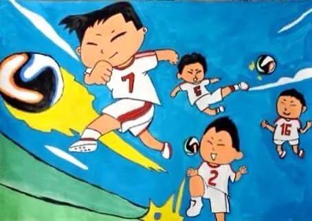 学校里面的足球比赛绘画,学校举行足球文化活动的绘画