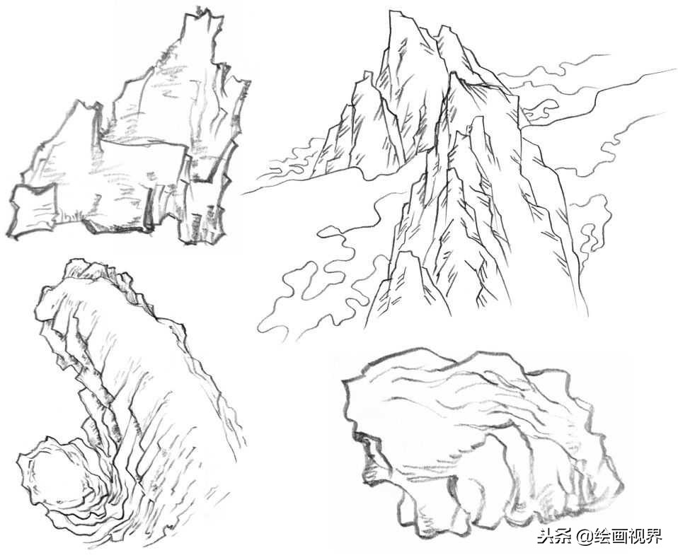 山的画法教程,学习画山的各种画法
