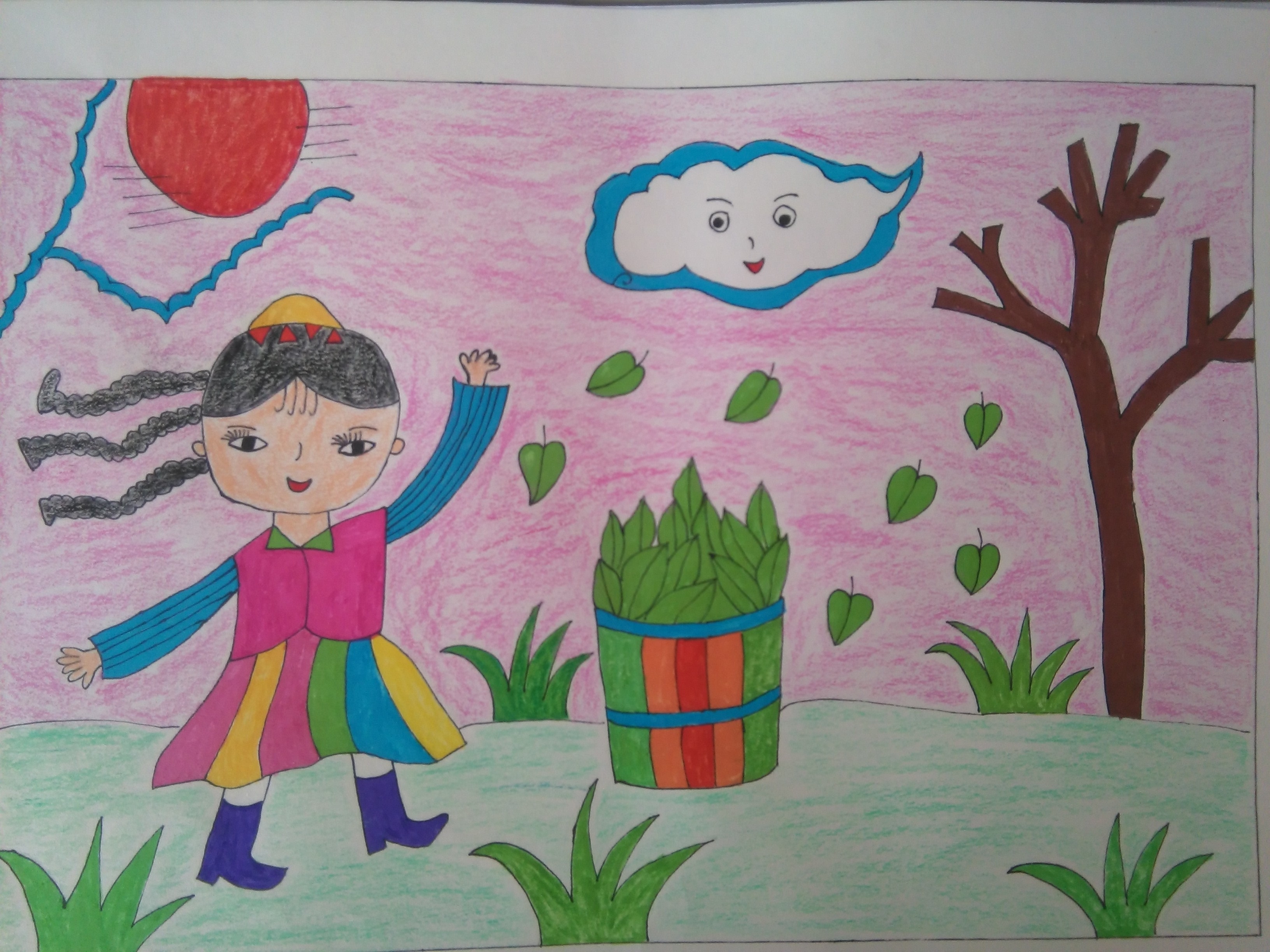 少女心爆棚的又简单的简笔画,安静女孩彩色简单简笔画图片