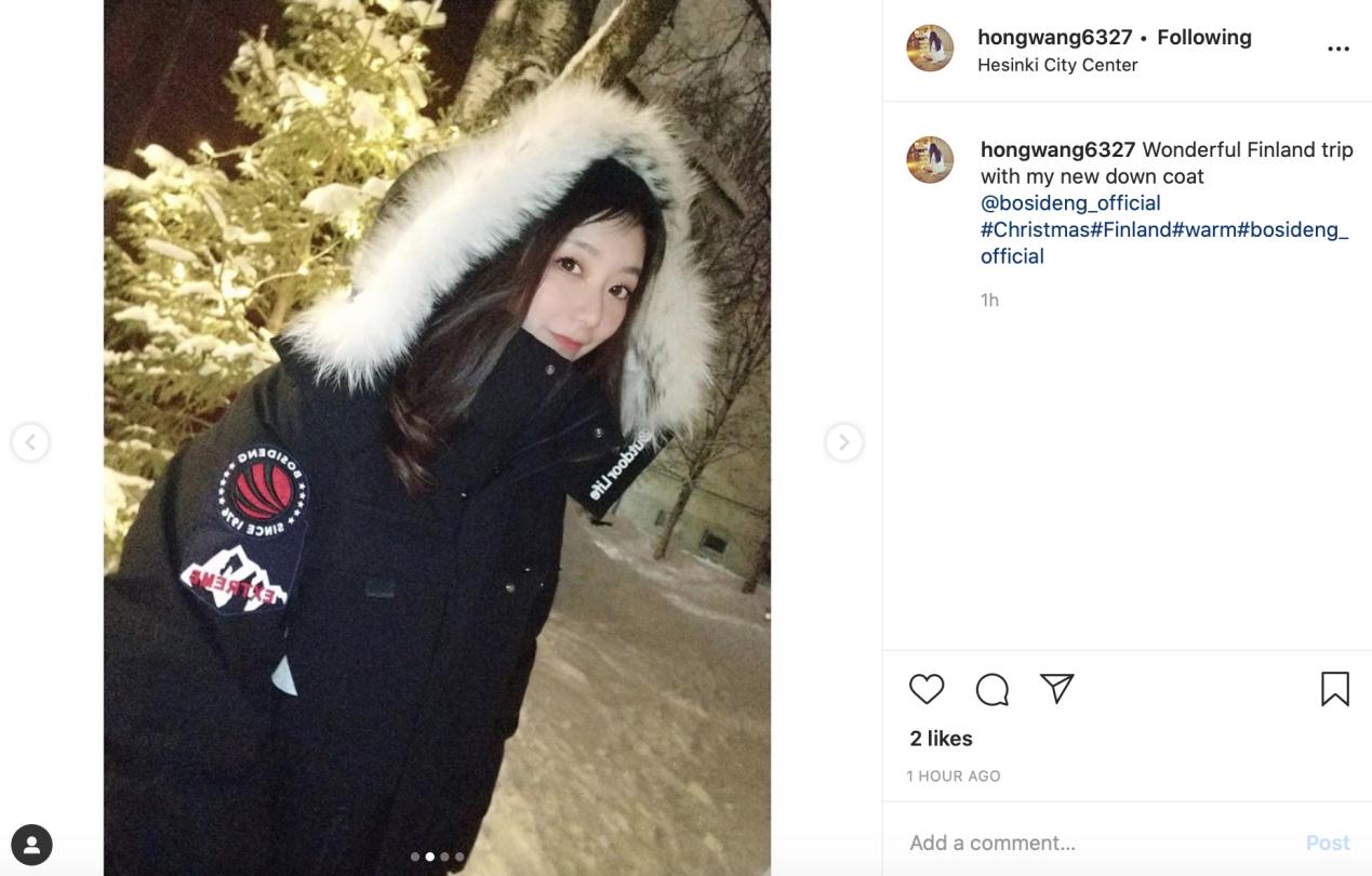 ins女网红打call,ins网红红色羽绒服