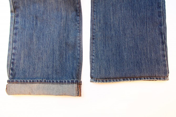 牛仔裤太长怎样改短保留原边,微喇叭牛仔裤太长怎么改短好看