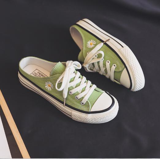 秋冬季平底小雏菊板鞋,小雏菊帆布鞋女韩版板鞋