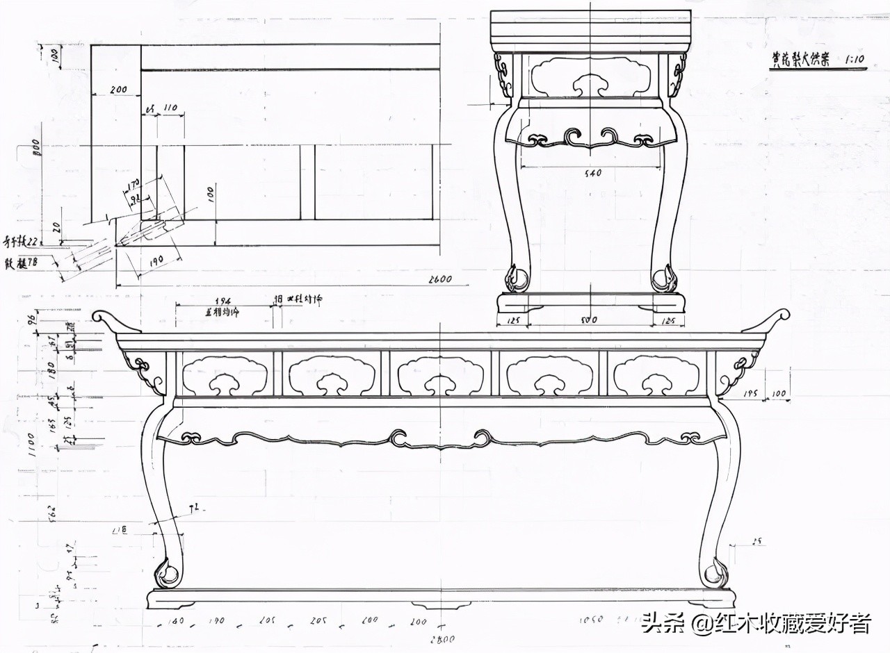 中国传统家具手绘三视图,古典家具设计图纸