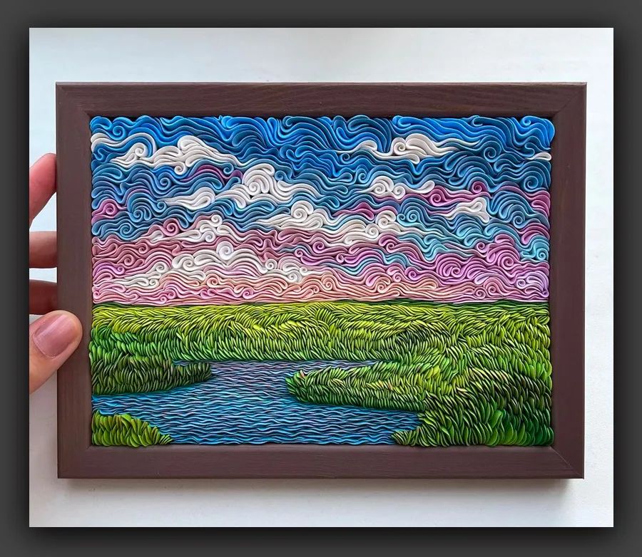 轻粘土手工风景画作品,超轻粘土制作简单的风景画