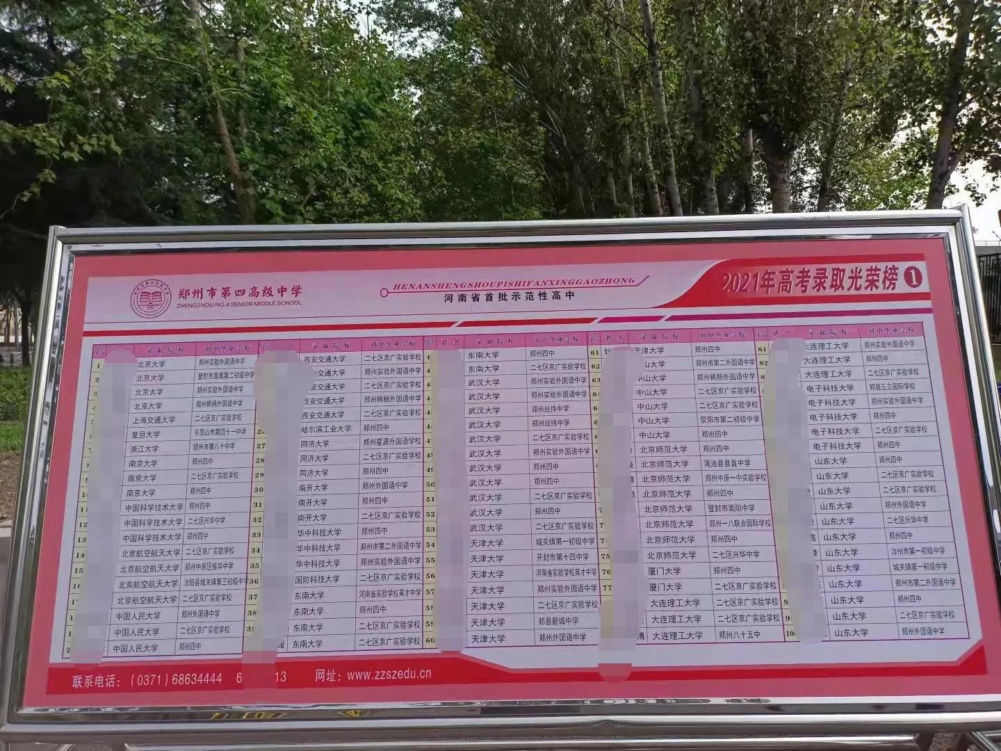 郑州四中2023高考光荣榜,郑州四中历年升学率排名