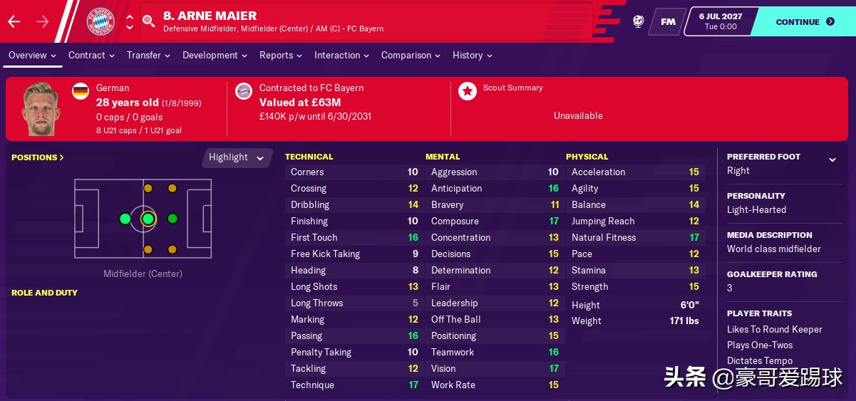 FM2020,足球经理——日耳曼新星阿尔内·迈尔球探报告