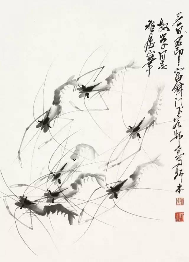 齐白石画虾换真虾,齐白石画虾的6只虾