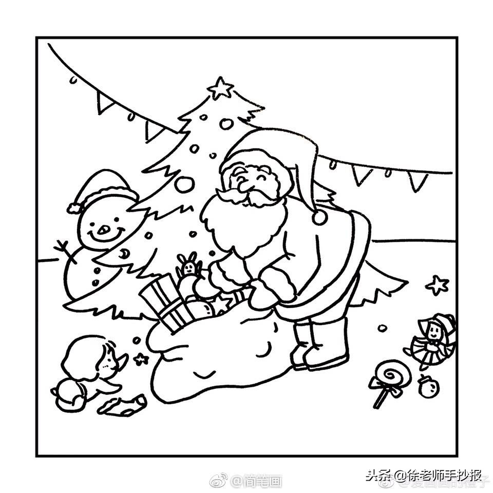圣诞节可爱公主简笔画,礼物盒简笔画圣诞节版