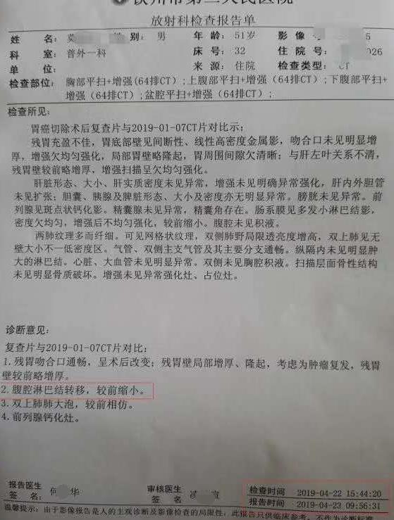 莫先生住院,胃癌手术患者术后恢复得挺好