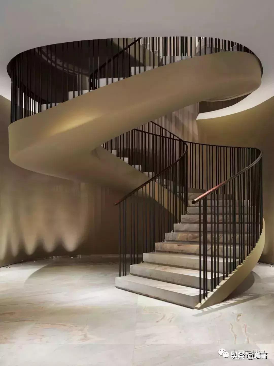 门店大理石楼梯效果图,轻奢大理石楼梯