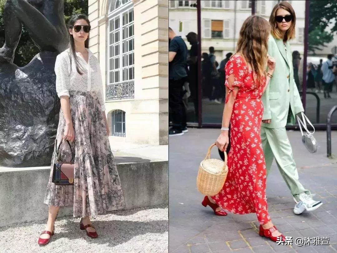 穿红色衣服红色鞋子,红色芭蕾单鞋配牛仔裤