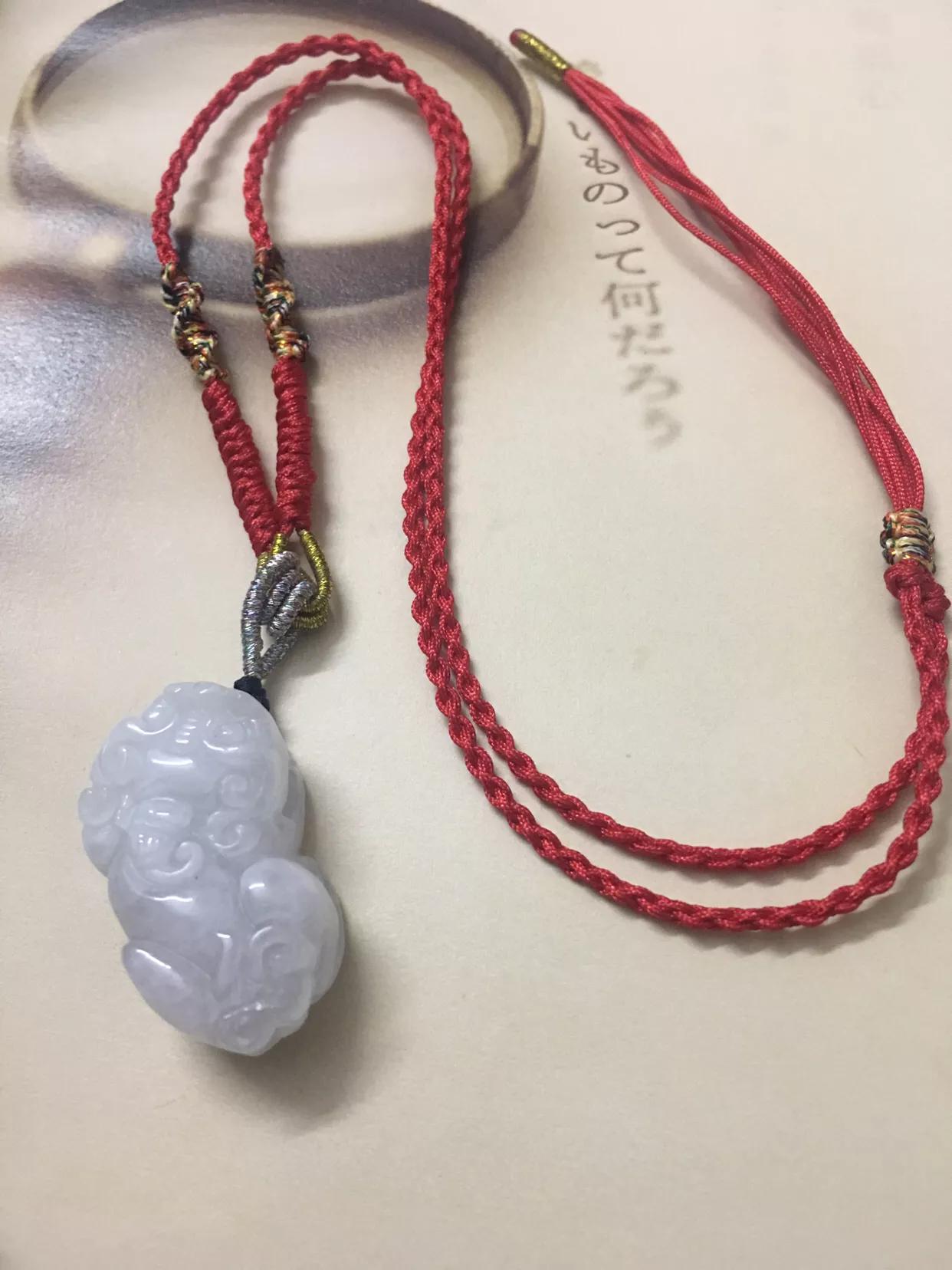 红绳四股编织貔貅,貔貅项链穿四根绳