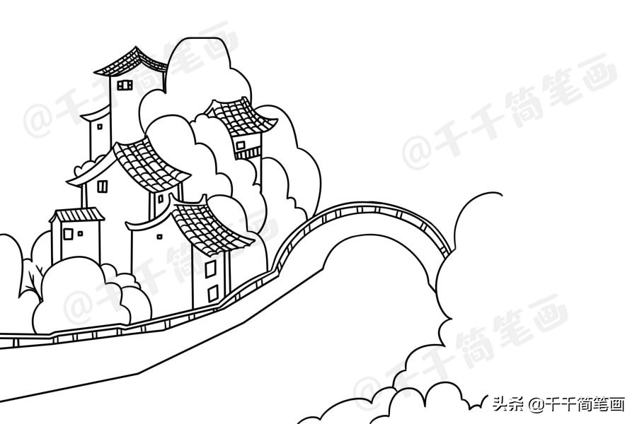 铅笔竹林山水风景画教程简笔画,铅笔简笔画风景山水画又小又可爱