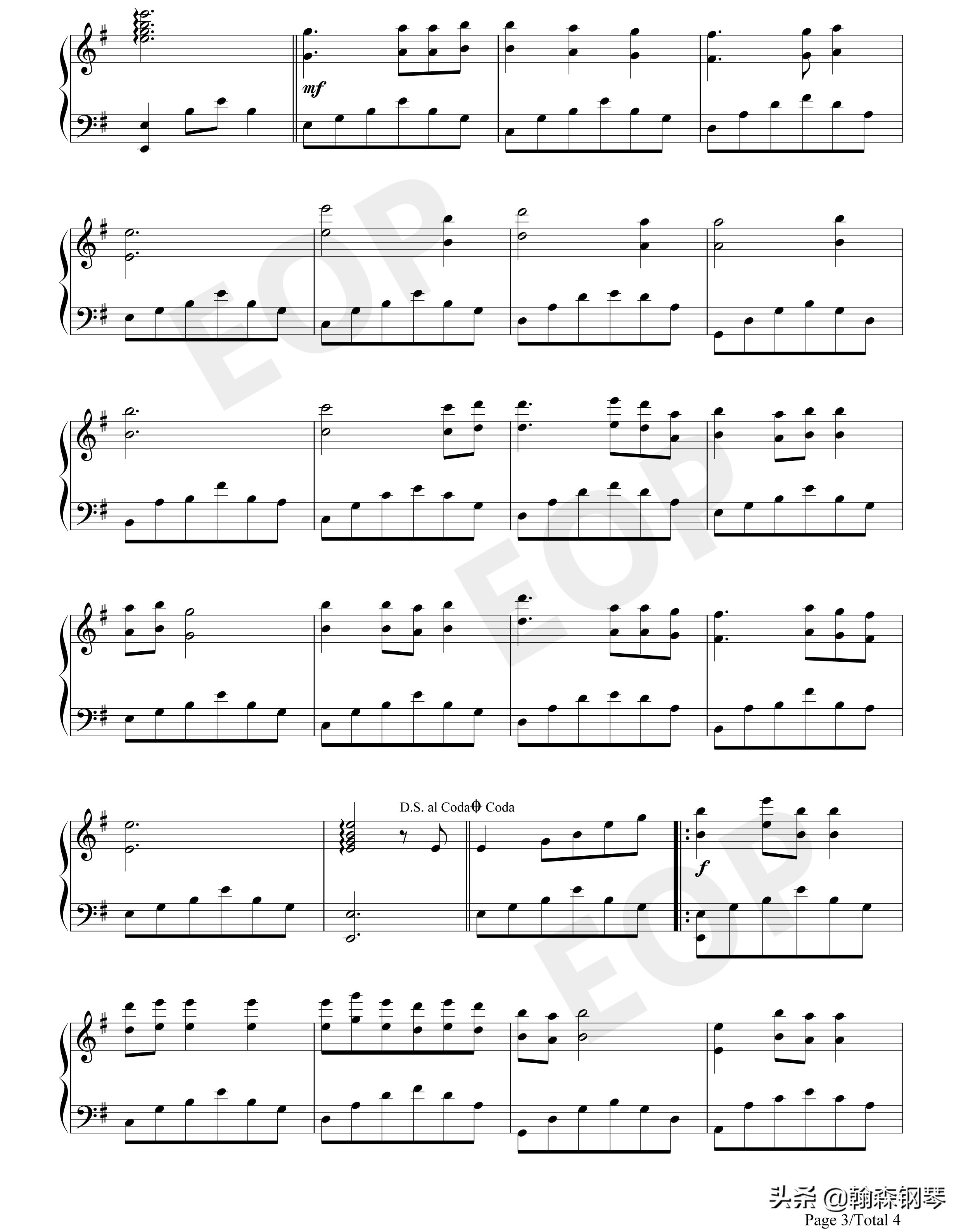 丁香花钢琴简谱左右手图文,钢琴曲丁香花五线谱简易版