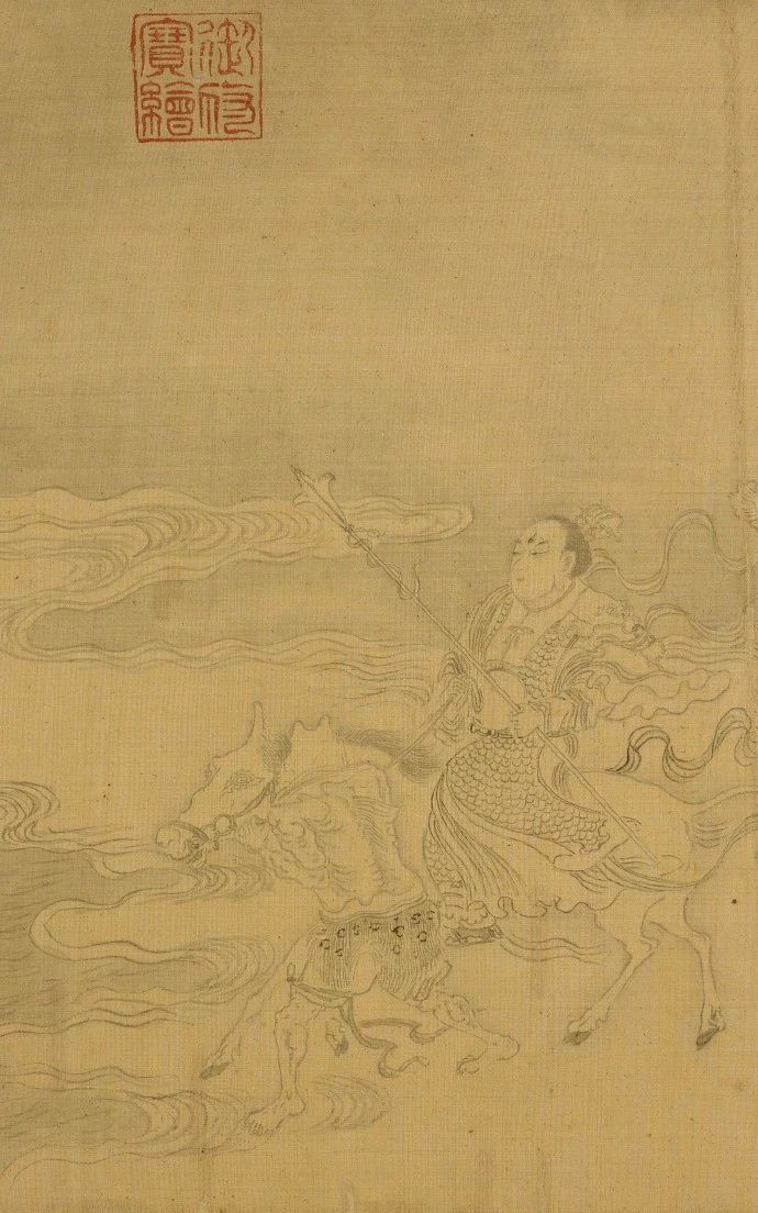 清代仿李公麟的白描长卷十八罗汉图，虽是仿作但还有些原作的风貌