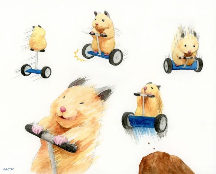 生活里可爱的小仓鼠,水彩颜料画可爱的仓鼠