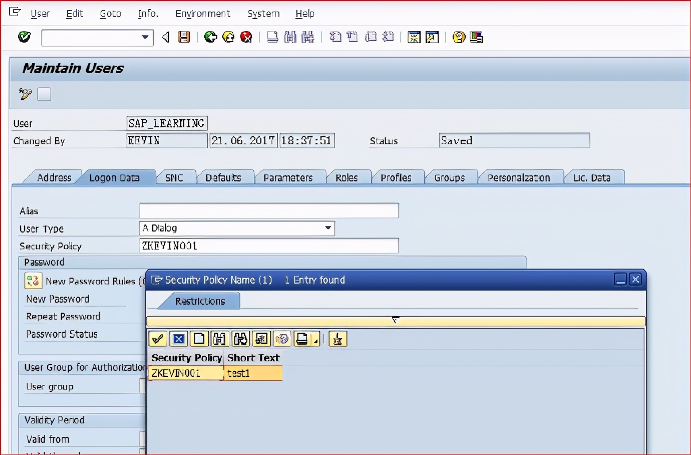 sap默认密码,sap设置用户可以自己改自己的密码