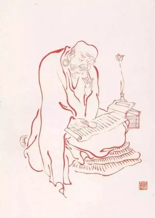 弘一法师的蓝底描金十八罗汉作品,弘一大师100万罗汉图写意