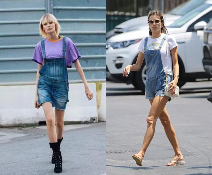 藏肉减龄背带裤,露肉背带裤搭配