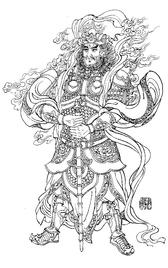 彭连熙工笔白描人物作品,工笔戏曲净角人物白描底稿