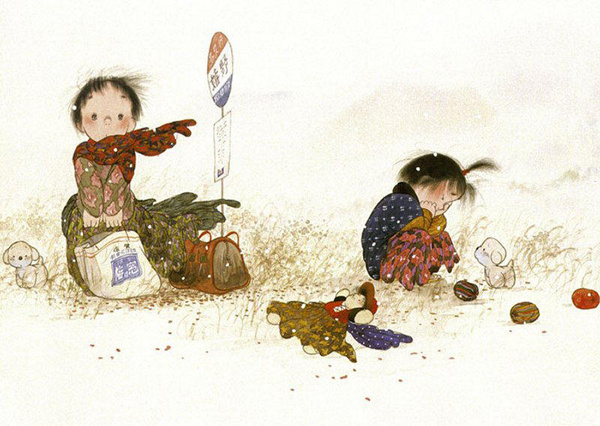 日本童趣主题画,儿童绘画日本艺术