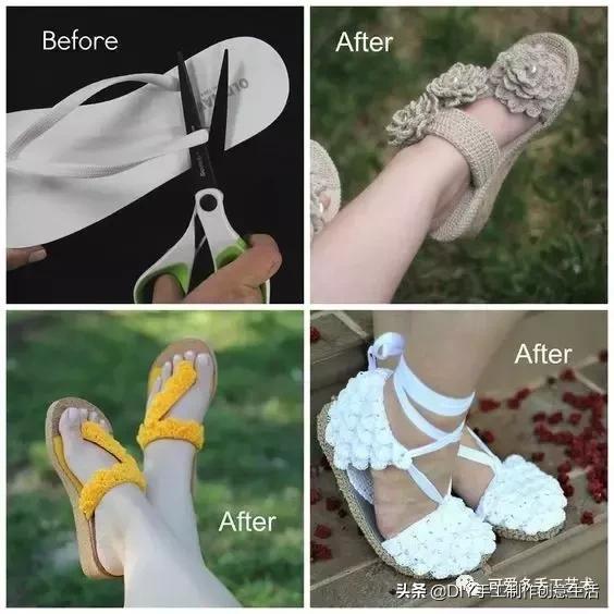 旧鞋底改造钩针鞋教程,手工钩鞋教程春夏季椰子鞋