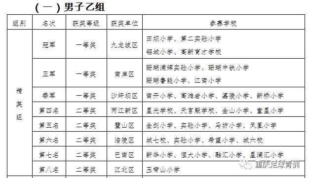 2017年重庆校园足球总决赛,重庆市校园足球总决赛乙组