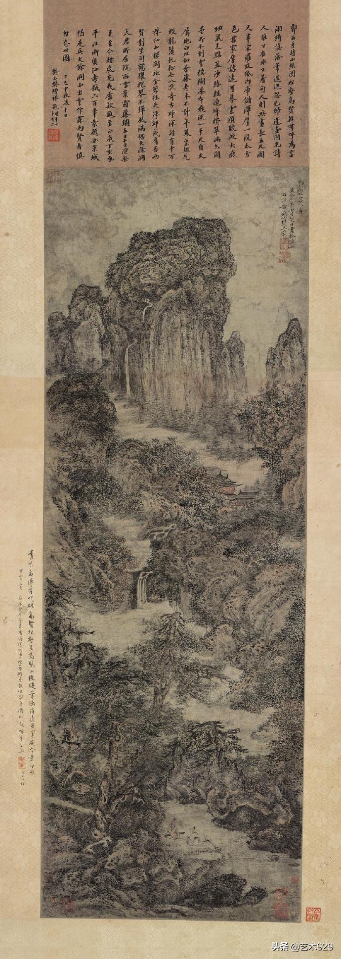 元代王蒙山水画手卷真品,元代画家王蒙的山水画