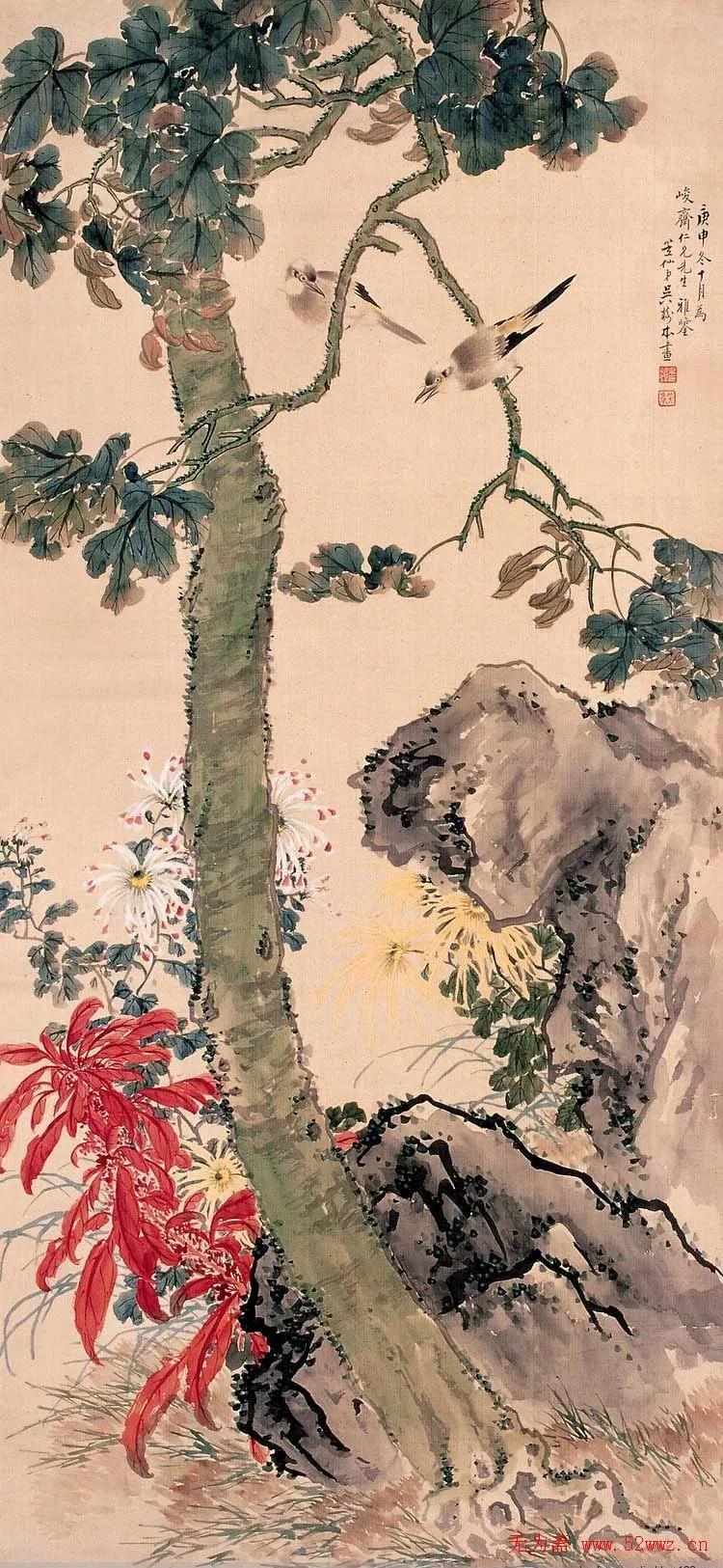 国画写意菊花精品100幅,吴昌硕的写意菊花高雅古朴之大美