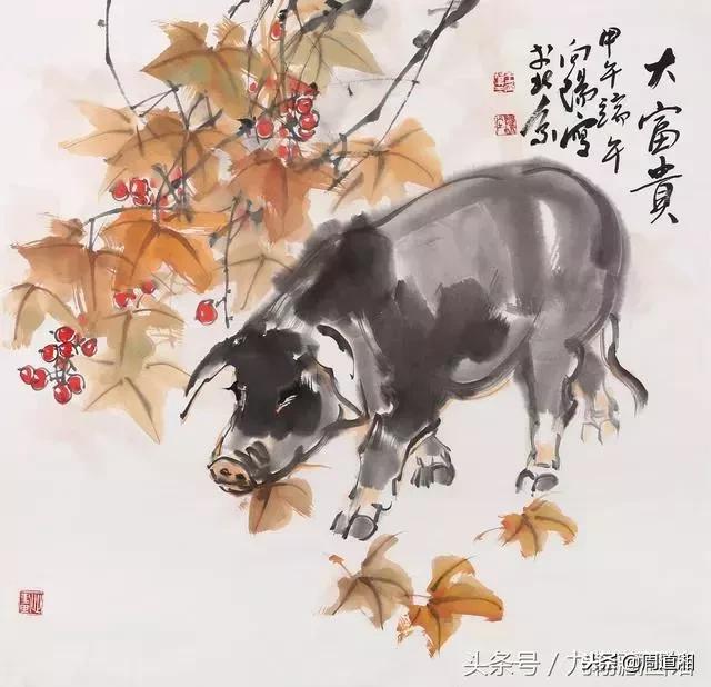 国画工笔猪图片,大写意画猪国画作品