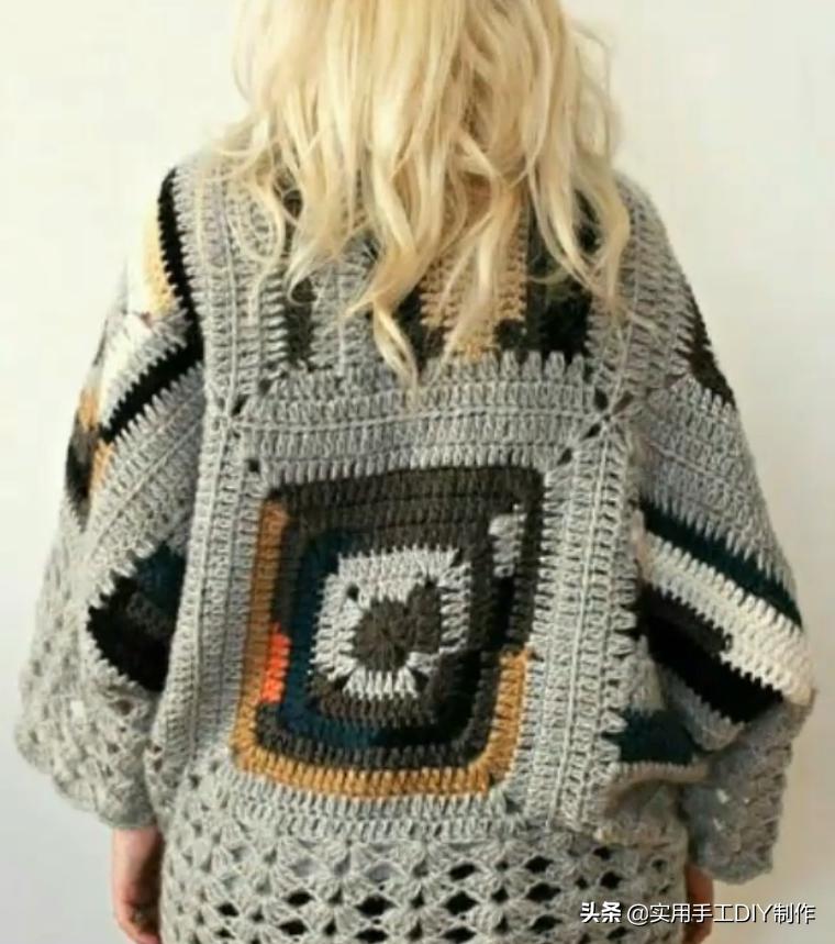 祖母方格编织长款外套教程,针织作品70款简约
