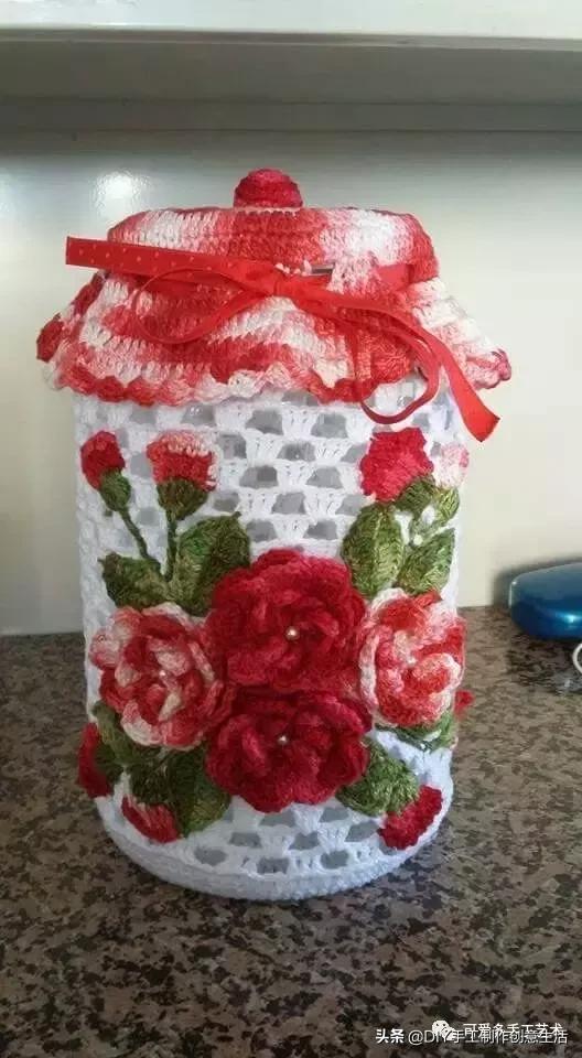 旧瓶子改花瓶套的钩法,旧玻璃瓶编织教程