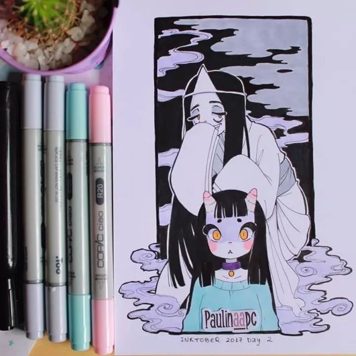 马克笔插画我是小妖怪,马克笔手绘插画清新