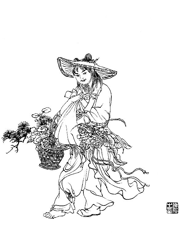 彭连熙工笔白描人物作品,工笔戏曲净角人物白描底稿