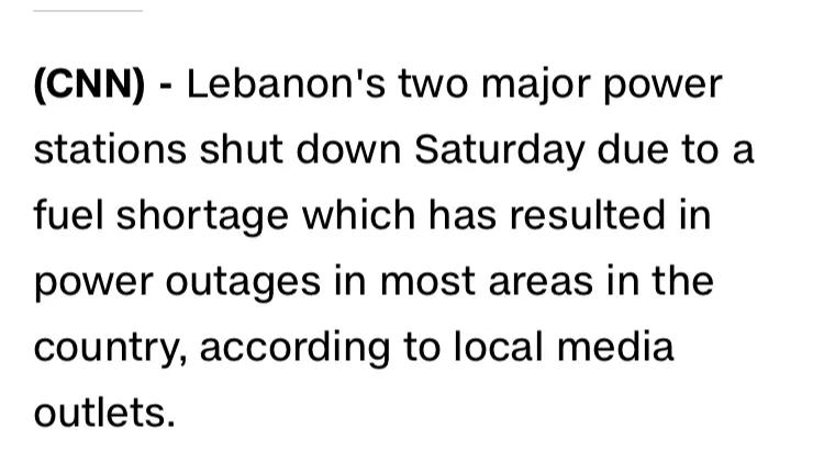 黎巴嫩遭全国性断电,黎巴嫩遭遇全国性断电