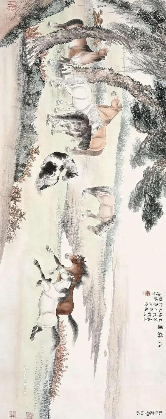 国画《八骏图》作品题款,名家精品国画八骏图欣赏
