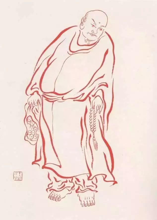 弘一法师的蓝底描金十八罗汉作品,弘一大师100万罗汉图写意