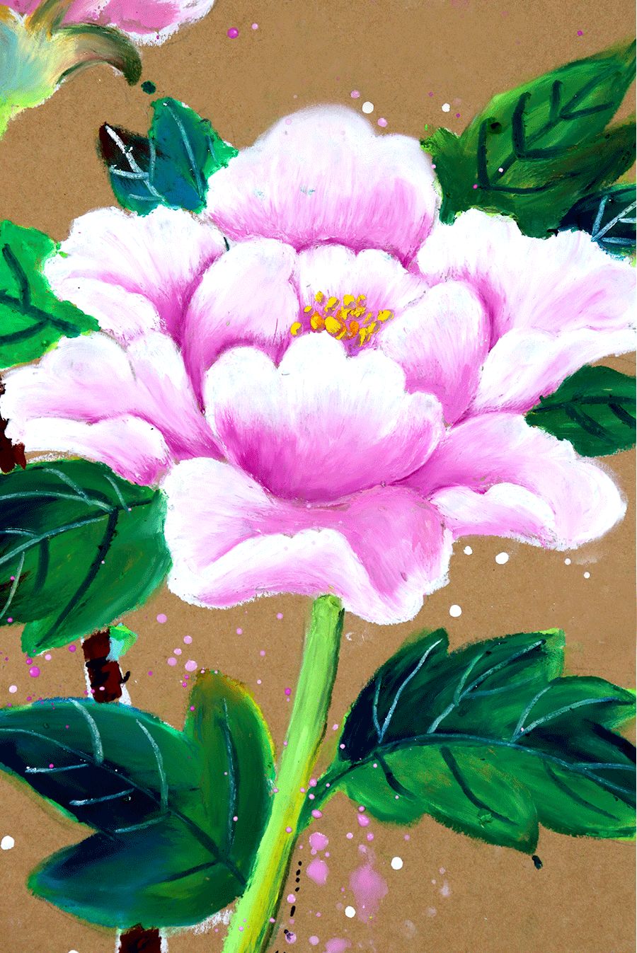 牡丹油画棒教程,油画棒立体牡丹花绘画