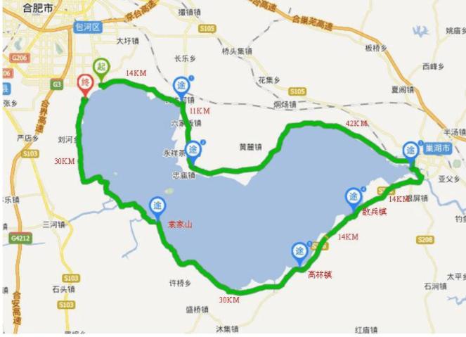 环巢湖骑行最佳路线图,2023环巢湖骑行详细路线图