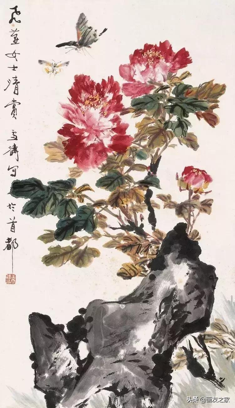 写意牡丹嫩枝干怎么调色,写意牡丹构图100例横幅