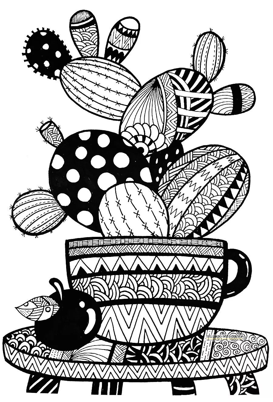 仙人掌疏密的线描画图片,儿童画教程大全简笔画花朵