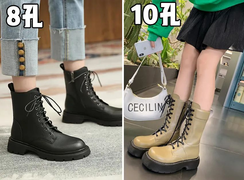 胖mm粗腿马丁靴冬季加绒羊羔绒,今年最火的中筒靴粗腿圆头马丁靴