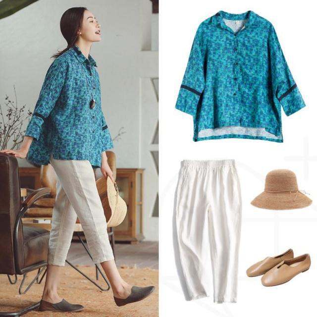 清爽亚麻衬衫,文艺复古亚麻衬衫短