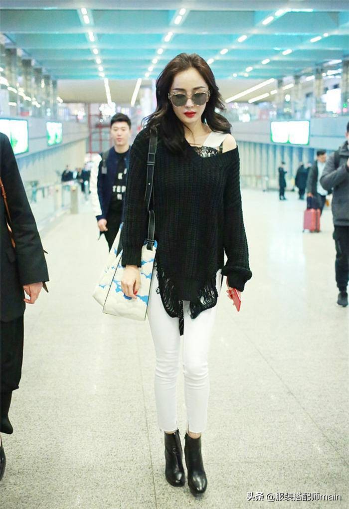 杨幂镂空v领白毛衣图片,杨幂v领针织衫温柔爆表