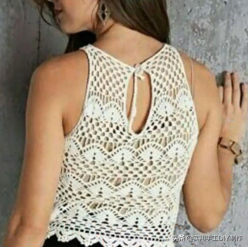 钩针蕾丝背心,针织背心手织花形图案